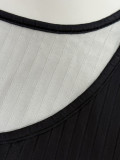 Plus Size Women's Color Block Striped Ribbed Round Neck Long Sleeve Double Side Slit Bodycon Maxi Dress