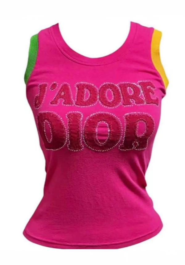 Women's Color Block Letter Summer Sleeveless Embroidered Vest Top