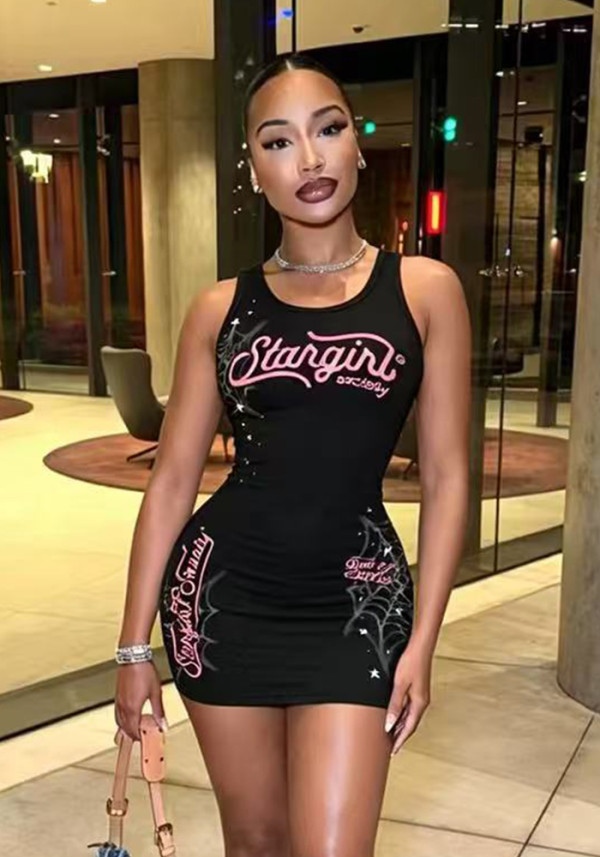 Women's Summer Mesh Print Sleeveless Color Block Bodycon Dress