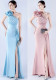 Women's Ruffled Shoulder Slash Shoulder Beaded Evening Dress