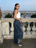 Women's Butterfly Embroidered Beaded Denim Pant