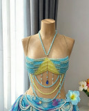 Women's Gradient Beaded Halter Neck Strapless Beach Holidays Tank Top Body Chain