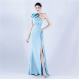 Plus Size Women's Beaded Pleated High-Slit Evening Dress