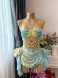 Women's Gradient Beaded Halter Neck Strapless Beach Holidays Tank Top Body Chain