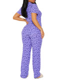 Women's Summer Casual Short-Sleeve Top and Button-Up Pants Two-Piece Set