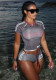 Women's Polka Dot Print Short-Sleeved Top and Shorts Beach Two-Piece Swimsuit