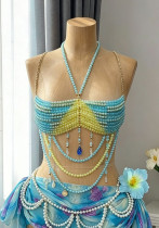 Women's Gradient Beaded Halter Neck Strapless Beach Holidays Tank Top Body Chain Women's Gradient Beaded Halter Neck Strapless Beach Holidays Tank Top Body Chain