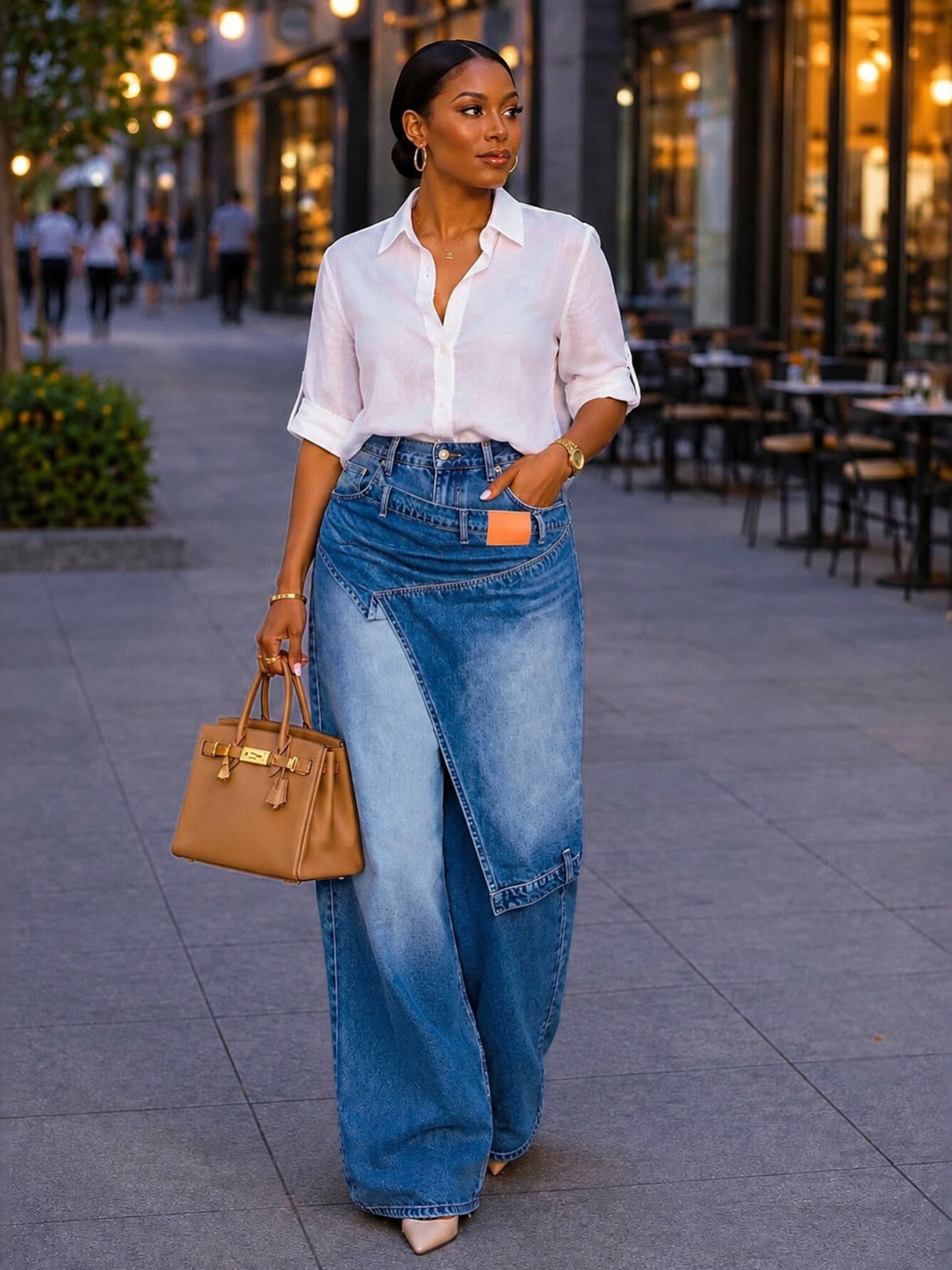 Irregular Denim Wide-Leg Cargo Pants for Streetwear