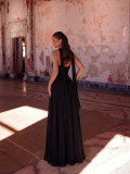 Women's Sexy Halter Neck Strapless Solid Chiffon Slit Formal Party Evening Dress