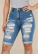 Women's Ripped Stretchy Rolled Hem Denim Shorts