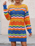 Women's Autumn/Winter Patchwork Striped Sweater Dress