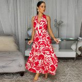 Women's Summer Halter Neck V-neck Print Holidays Casual Dresses