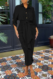 Women's Autumn Turndown Collar Lace-Up Irregular Maxi Dress Dresses