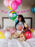 Women's Cartoon Print Casual Summer Short-Sleeve Top and Shorts Two-Piece Set