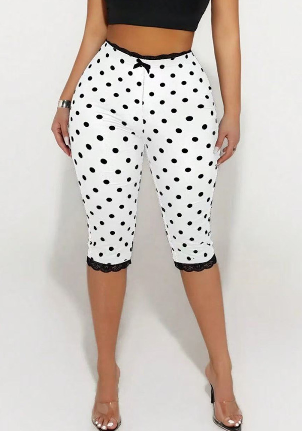 Women's Polka Dot Print Lace Cropped Pants