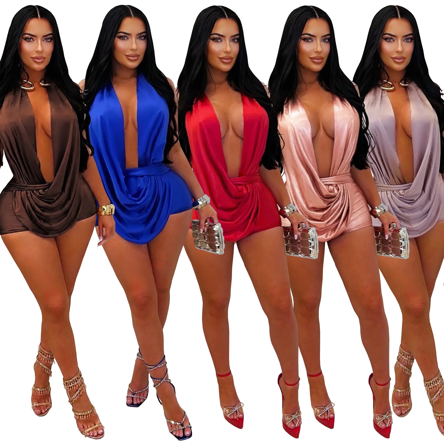 Halter V-Neck Lace-Up Jumpsuit for Party Wear