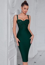 Women's Patterned Tulle Sexy Backless Slit Bodycon Bandage Evening Dress