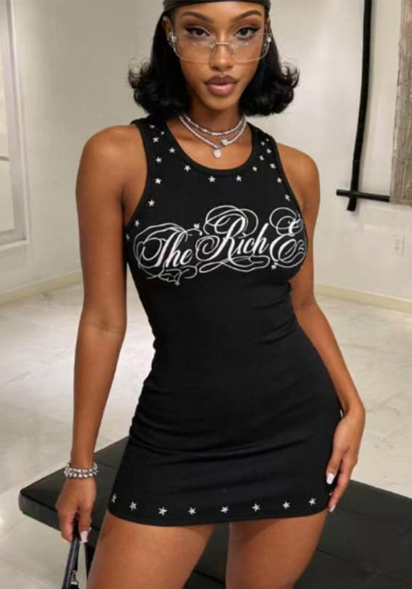 Women's Letter Print Sexy Halter Neck Bodycon Dress
