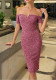 Women's Autumn/Winter Sequin Pink Zipper Off-Shoulder Velvet Formal Party Maxi Dress