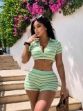 Women's sexy striped top and shorts two-piece set