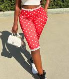 Women's Polka Dot Print Lace Cropped Pants