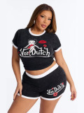 Women's Cartoon Print Crop Top + Shorts Two-Piece Set