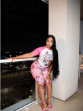 Women's Cartoon Print Casual Summer Short-Sleeve Top and Shorts Two-Piece Set