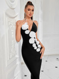 Women's Pearl Strap Color Block Floral Sexy Elegant Backless Slit Evening Dress