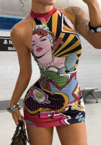 Women's American Print Halter Neck Backless Stretchy Bodycon Dress Women's American Print Halter Neck Backless Stretchy Bodycon Dress