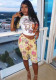 Women's Cartoon Print Casual Summer Short-Sleeve Top and Shorts Two-Piece Set