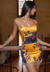 Women's Summer Strapless Top Printed Tassel Patchwork Skirt Two-Piece Set