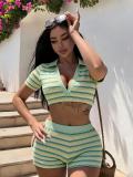 Women's sexy striped top and shorts two-piece set