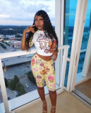 Women's Cartoon Print Casual Summer Short-Sleeve Top and Shorts Two-Piece Set
