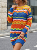 Women's Autumn/Winter Patchwork Striped Sweater Dress