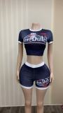 Women's Cartoon Print Crop Top + Shorts Two-Piece Set