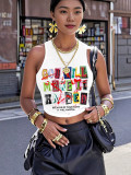 Women's Summer Sexy Letter Print U-Neck Top