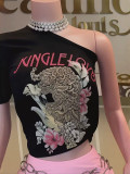 Women's African Slash Shoulder T-Shirt Printed Crop Top