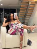 Women's African Graffiti Print Lace-Trimmed Camisole Top + Pants Two-Piece Set