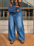 Women's Irregular Denim Cargo Wide-Leg Pants