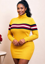 Plus Size Women's Color Block Striped High Neck Knitting Stretchy Long Sleeve Sweater Plus Size Women's Color Block Striped High Neck Knitting Stretchy Long Sleeve Sweater