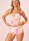 Women's Summer Hawaiian Print Strapless Top and Shorts Two-Piece Set