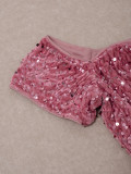 Women's Autumn/Winter Sequin Pink Zipper Off-Shoulder Velvet Formal Party Maxi Dress