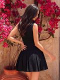 Women's Sleeveless Rhinestone Button-Up Pleated Dress