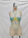 Women's Gradient Beaded Halter Neck Strapless Beach Holidays Tank Top Body Chain