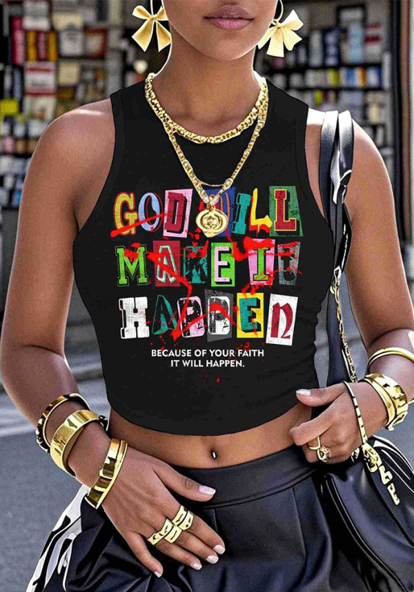 Women's Summer Sexy Letter Print U-Neck Top