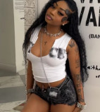 Women's Letter Print U-Neck Sleeveless Stretchy Crop Top