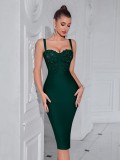 Women's Patterned Tulle Sexy Backless Slit Bodycon Bandage Evening Dress
