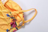 Women's Summer Strapless Top Printed Tassel Patchwork Skirt Two-Piece Set