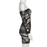 Women's spring/summer off-sleeve long-sleeved sexy mesh bodycon dress