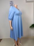 Plus Size Women's Sweetheart Neck Three-Quarter Sleeve Dress
